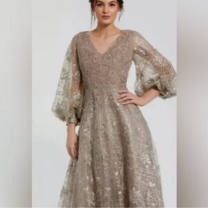 NWT Retails for 798 / Chic Lace Long Sleeve Dress in Mocha Color